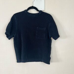 Stussy Black Textured Short Sleeve Sweater 100% cotton